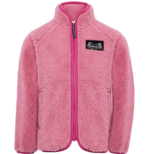 Lyserød Didriksons Gibbs teddy fleece trøje til børn i farven heather pink