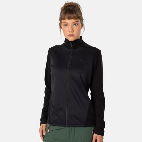 Sort kari Traa fleece til damer med lynlås set forfra