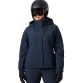 Kvindelig model set forfra i navyblå Helly Hansen Crewser Insulated skijakke