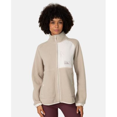 Lysbrun Kari Traa Emma fleece midlayer til damer med høj krave og gennemgående lynlås set forfra