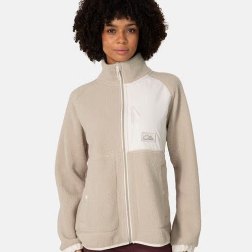 Lysbrun Kari Traa Emma fleece midlayer til damer med høj krave og gennemgående lynlås set forfra