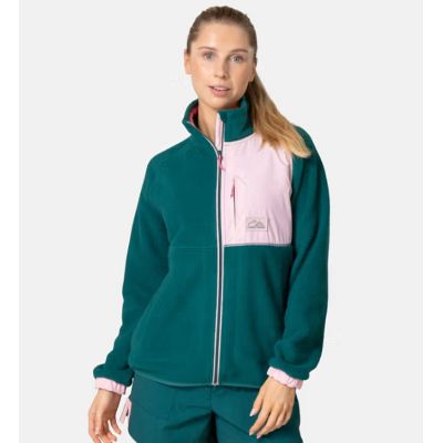 Kari Traa Emma fleece midlayer til damer med lynlås i farven Peaco blå-grøn set forfra