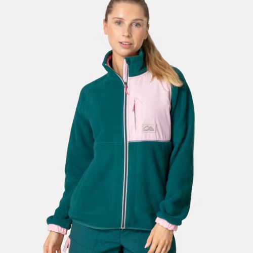 Kari Traa Emma fleece midlayer til damer med lynlås i farven Peaco blå-grøn set forfra