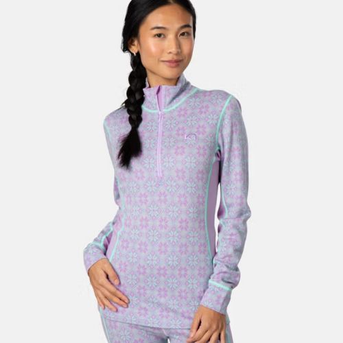 Kari Traa baselayer i merinould med lynlås i halsen. Farve Lily er lys lilla 