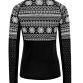 Kari Traa Vilma midlayer med rund hals i sort merinould med lyst snefnugmønster, set bagfra