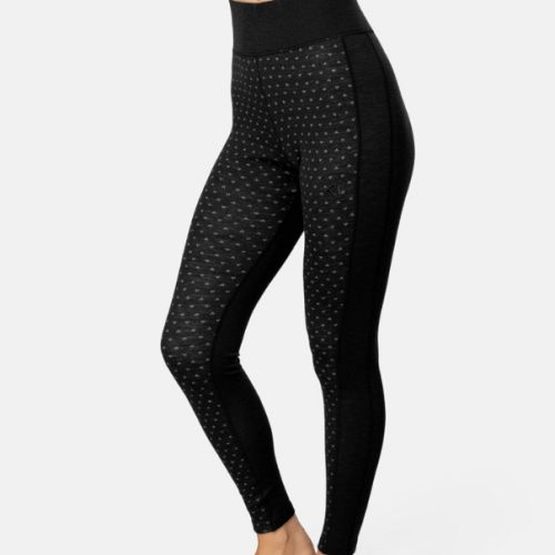Midlayer pants i blød merinould. Kari Traa model Vilma, sorte i flot skandinavisk mønster 