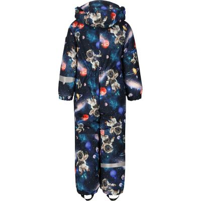 Varm blå ZigZag Tower børneflyverdragt med astronaut print set bagfra